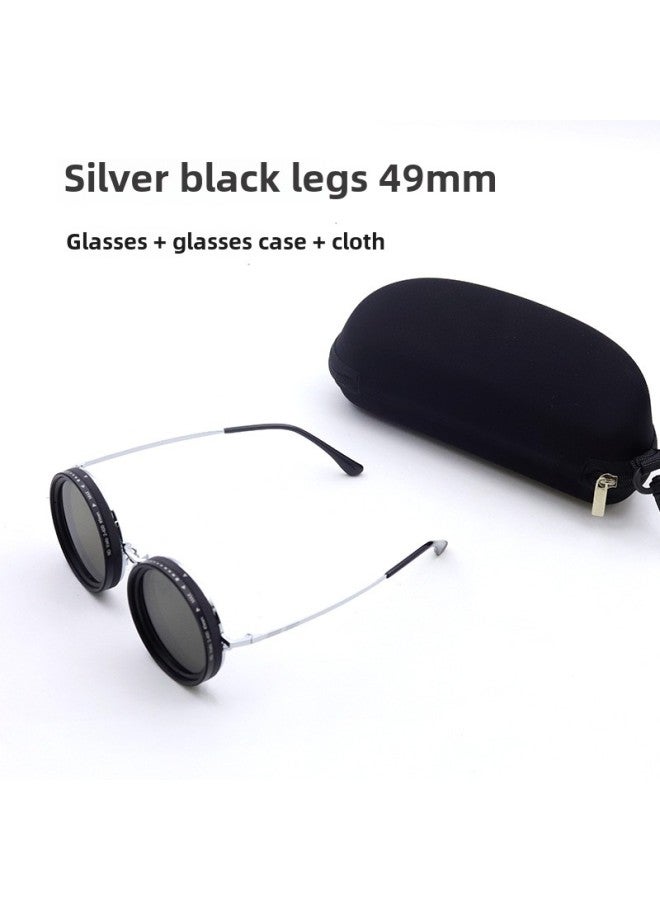 ND9 Adjustable Dimming Glasses UV-resistant Personalized Polarized Sunglasses ND2-400 Fishing Retro Sunglasses Adjustable-Color:Silver Black Leg Model 49mm - Image 1