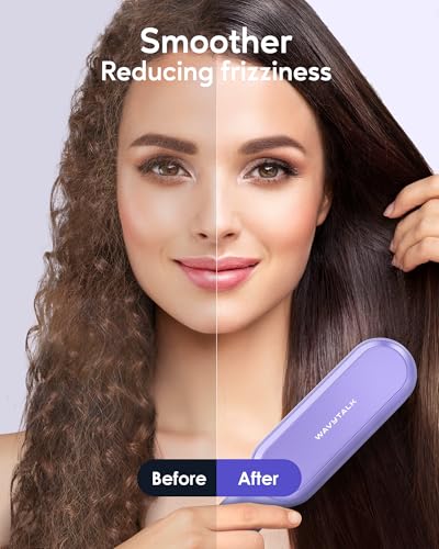 Wavytalk Hair Straightener Brush, Sleek Sweep Ionic Straightening Brush with 6 Temperature Adjust, Anti-Scald Ceramic Straightening Comb Fast Heating for Home Salon, Dual Voltage, Purple. - Image 2