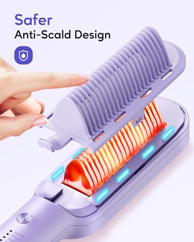 Wavytalk Hair Straightener Brush, Sleek Sweep Ionic Straightening Brush with 6 Temperature Adjust, Anti-Scald Ceramic Straightening Comb Fast Heating for Home Salon, Dual Voltage, Purple. - Image 4