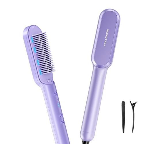 Wavytalk Hair Straightener Brush, Sleek Sweep Ionic Straightening Brush with 6 Temperature Adjust, Anti-Scald Ceramic Straightening Comb Fast Heating for Home Salon, Dual Voltage, Purple. - Image 1