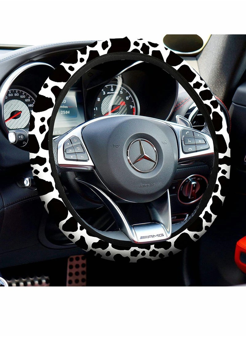 Y&D - Car Seat Protector, 10pcs Milk Cow Print Cover, Steering Wheel Thickening Fabric Front Covers, Coasters Keyring Armrest Pad Belt, Pads Wrist Strap for Vehicles - Image 1