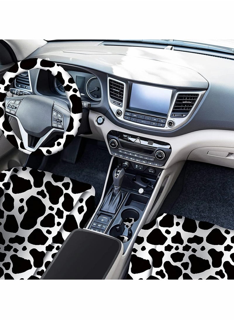 Y&D - Car Seat Protector, 10pcs Milk Cow Print Cover, Steering Wheel Thickening Fabric Front Covers, Coasters Keyring Armrest Pad Belt, Pads Wrist Strap for Vehicles - Image 1