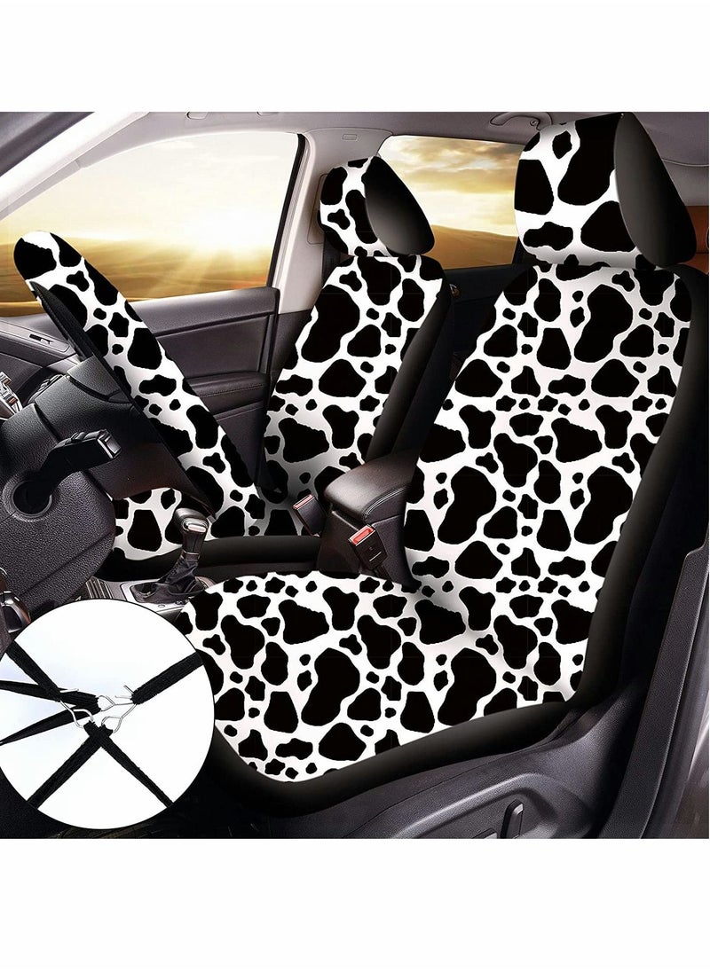 Y&D - Car Seat Protector, 10pcs Milk Cow Print Cover, Steering Wheel Thickening Fabric Front Covers, Coasters Keyring Armrest Pad Belt, Pads Wrist Strap for Vehicles - Image 1