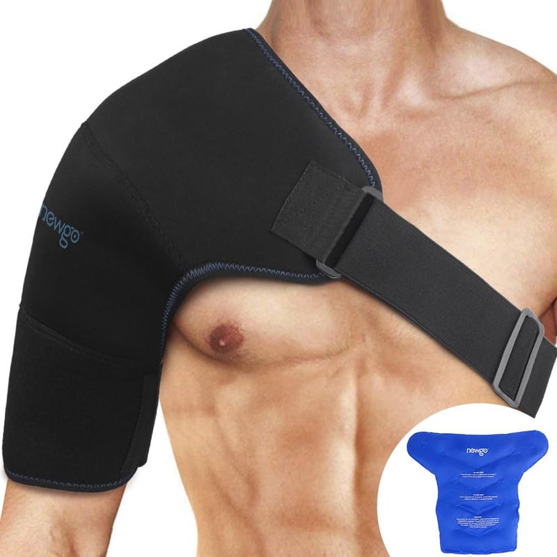 NEWGO Extra Large Shoulder Ice Pack Wrap for Rotator Cuff Cold Therapy Gel Ice Pack for Injuries Reusable Cold Pack for Shoulder Swelling Discomfort After Surgery Black