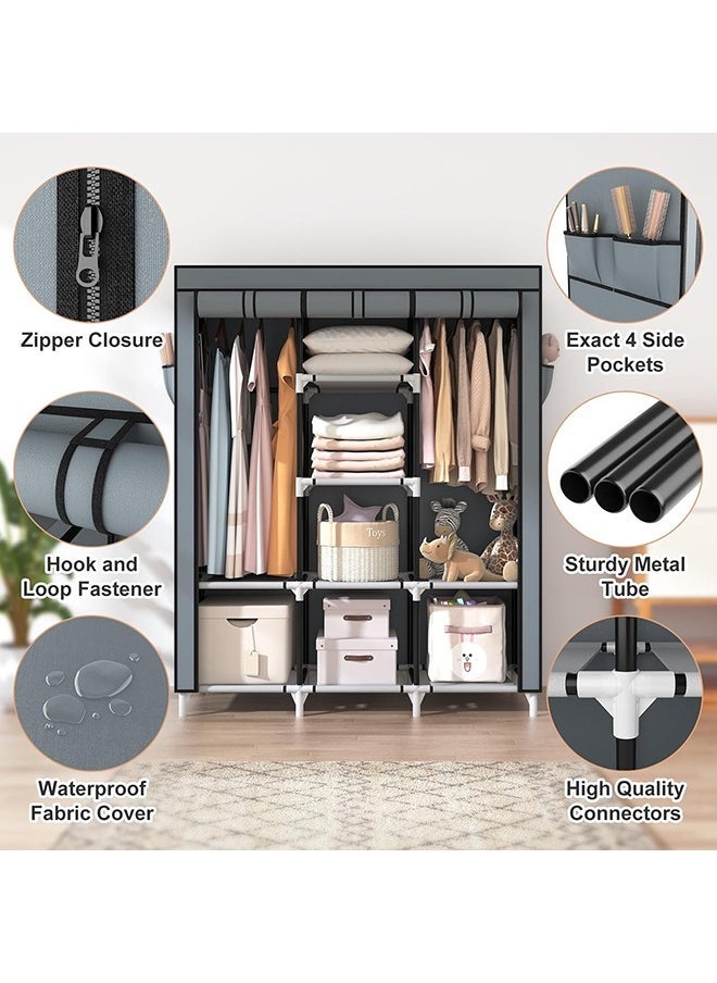 Arabest Portable Bedroom Wardrobe Grey/White 130x175x45cm - Image 3