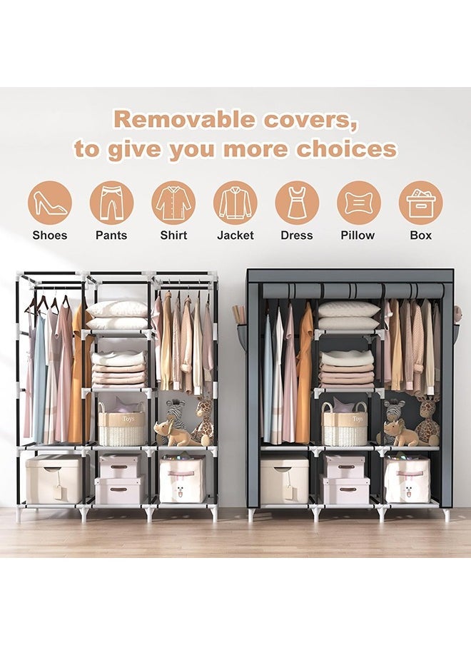 Arabest Portable Bedroom Wardrobe Grey/White 130x175x45cm - Image 2