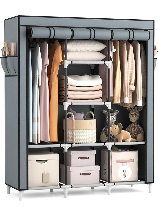 Arabest Portable Bedroom Wardrobe Grey/White 130x175x45cm - Image 1