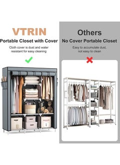 Arabest Portable Bedroom Wardrobe Grey/White 130x175x45cm  - Image 4