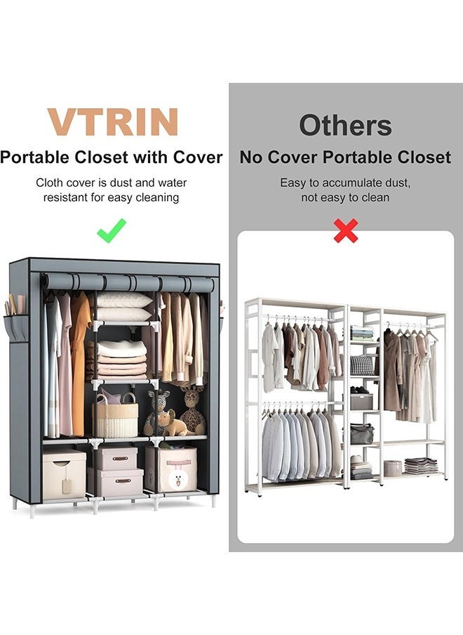 Arabest Portable Bedroom Wardrobe Grey/White 130x175x45cm - Image 4