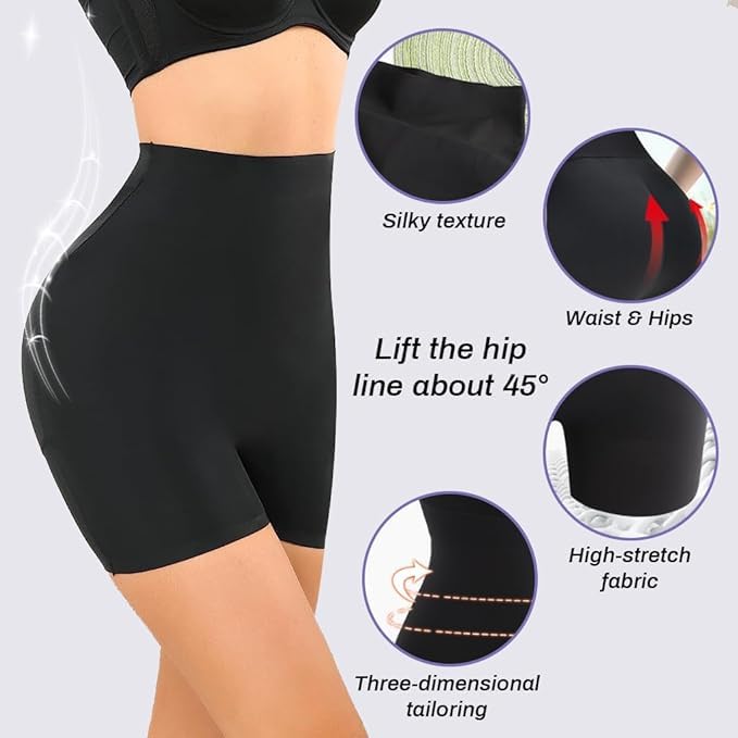 OLSIC Women's Butt Lifter Padded Underwear, Hip Pads Enhancer Shapewear Shorts, Seamless Tummy Control Panties Shaper Black - Image 3