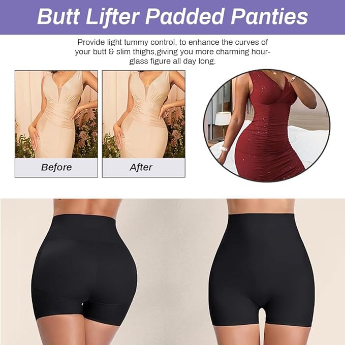 OLSIC Women's Butt Lifter Padded Underwear, Hip Pads Enhancer Shapewear Shorts, Seamless Tummy Control Panties Shaper Black - Image 4