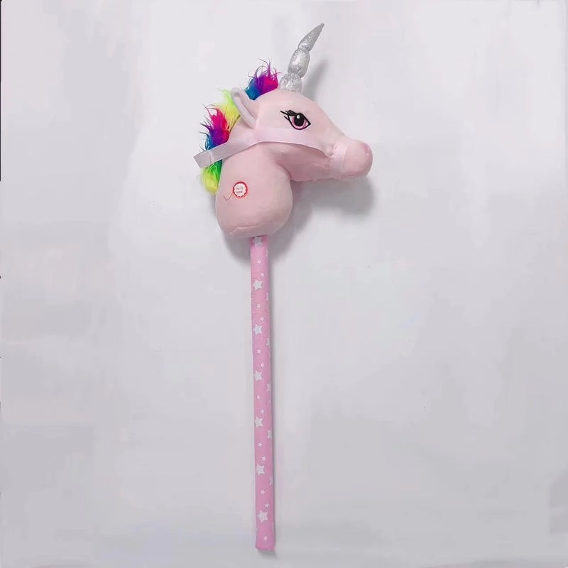 Y&D New Unicorn Hobby Horse Stick Head Riding Plush Toy Horse Riding Stick With Horse Sounds - Image 3