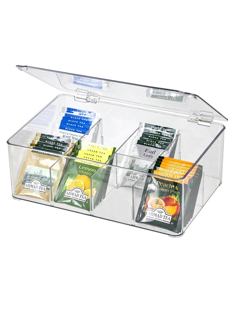 1 Pack Tea Chest Box -Tea Organizer - Stackable Tea Bag Storage Box with Lid - Tea Bag Holder For Kitchen Organizers and Storage, Multi-Functional Kitchen Organizer, Home Organizer (Clear) - Image 1