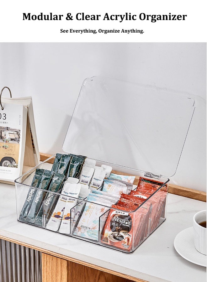 1 Pack Tea Chest Box -Tea Organizer - Stackable Tea Bag Storage Box with Lid - Tea Bag Holder For Kitchen Organizers and Storage, Multi-Functional Kitchen Organizer, Home Organizer (Clear) - Image 2
