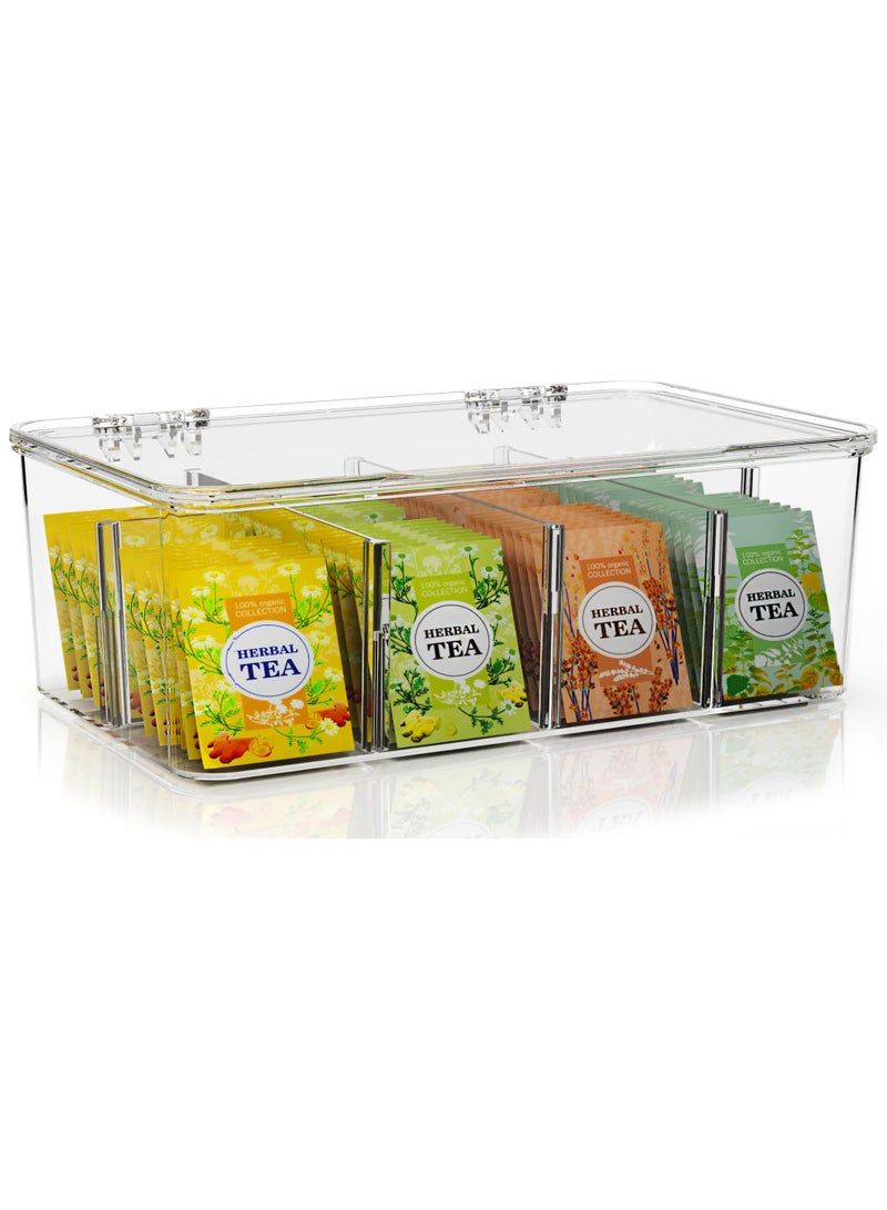 1 Pack Tea Chest Box -Tea Organizer - Stackable Tea Bag Storage Box with Lid - Tea Bag Holder For Kitchen Organizers and Storage, Multi-Functional Kitchen Organizer, Home Organizer (Clear) - Image 1