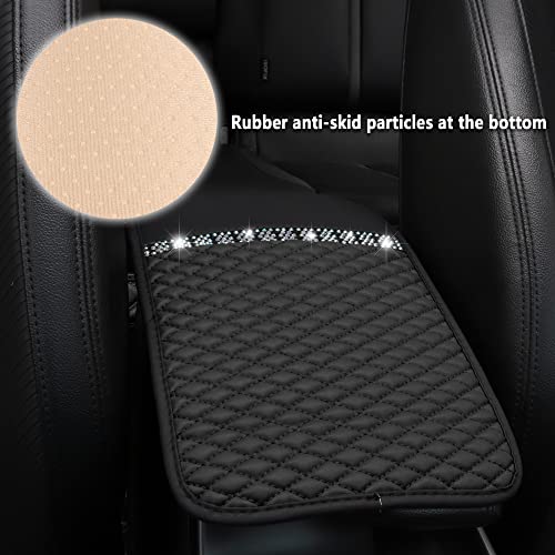 NHHC Bling Leather Car Armrest Box Cover,Car Center Console Protector with Colorful Crystal Rhinestones,Anti-Scratch Waterproof Car Armrest Seat Pad for Most Car,SUVs,Trucks (Black) - Image 4