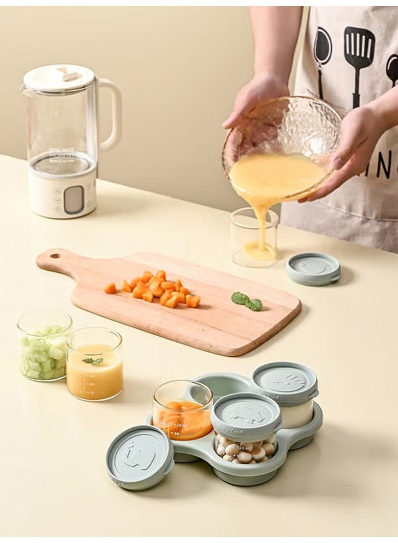 YOONISPRO 4 Pack Borosilicate Glass Baby Food Storage Airtight Containers with Lids, Microwave-Safe Baby Food Storage Containers, Baby Food Freezer Tray, Glass Baby Food Jars 120ml*4 (Gray Green) - Image 2