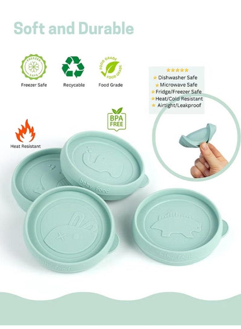 YOONISPRO 4 Pack Borosilicate Glass Baby Food Storage Airtight Containers with Lids, Microwave-Safe Baby Food Storage Containers, Baby Food Freezer Tray, Glass Baby Food Jars 120ml*4 (Gray Green) - Image 5