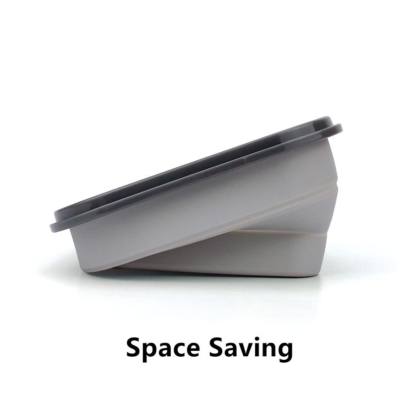 CARTINTS Large 1200ml Collapsible Bowls with Lids  Silicone Food Storage Containers  Space-Saving Meal Prep Containers For Kitchen and Outdoors Camping  Set of 3  Grey - Image 4