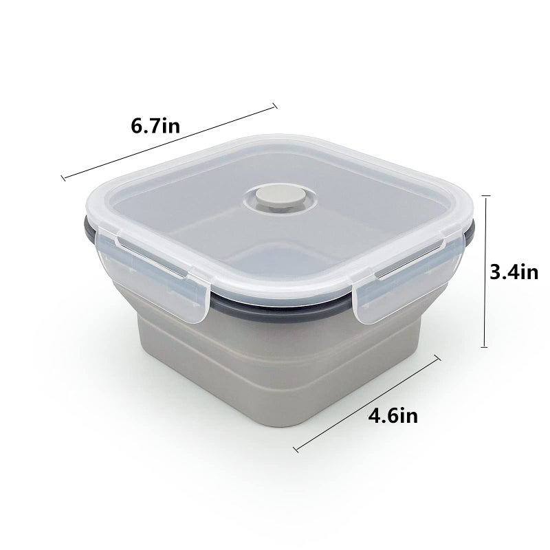 CARTINTS Large 1200ml Collapsible Bowls with Lids  Silicone Food Storage Containers  Space-Saving Meal Prep Containers For Kitchen and Outdoors Camping  Set of 3  Grey - Image 3