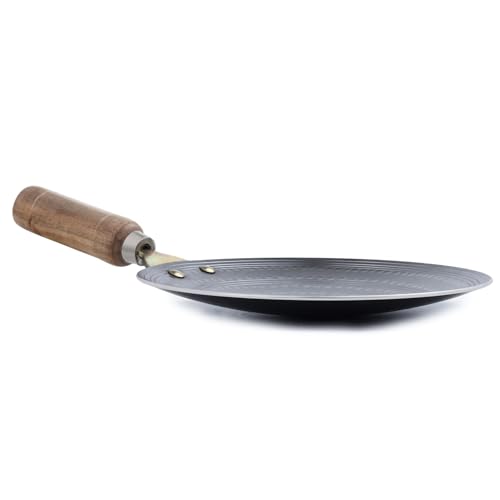PTR 9.5 Inch Iron Tawa for Roti, Paratha Flat Breads with Wooden Handle Metal Spoon Friendly India’s First Smooth Edge Technology Hammered Finish Food Grade Lohe Ka Tava (1000 GM / 1 KG) - Image 4