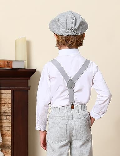 A&J DESIGN Baby Boy Driver Cap Toddler Irish Flat Scally Newsboy Hat with Bow Tie Set Light Gray 4-5T - Image 3