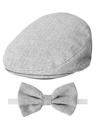 A&J DESIGN Baby Boy Driver Cap Toddler Irish Flat Scally Newsboy Hat with Bow Tie Set Light Gray 4-5T - Image 1