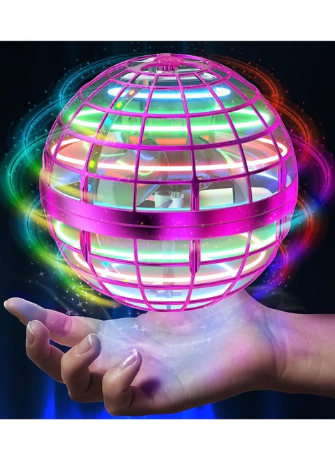 Flying Ball Toys【2025 Upgraded】Globe Shape Magic Controller Mini Drone Flying Toy, Built-in RGB Lights Spinner 360° Rotating Spinning UFO Safe for Kids Adults Magic Flying Toys Outdoor Indoor (Pink)