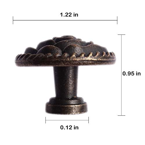 Perphin Bronze Vintage Dresser Knobs Antique Round Drawer Knobs Pull Zinc Alloy Rose Kitchen Cabinet Knobs for Drawers Dressers Vintage Metal Flower Handles with 3 Sized Screws (20 Pack) - Image 4
