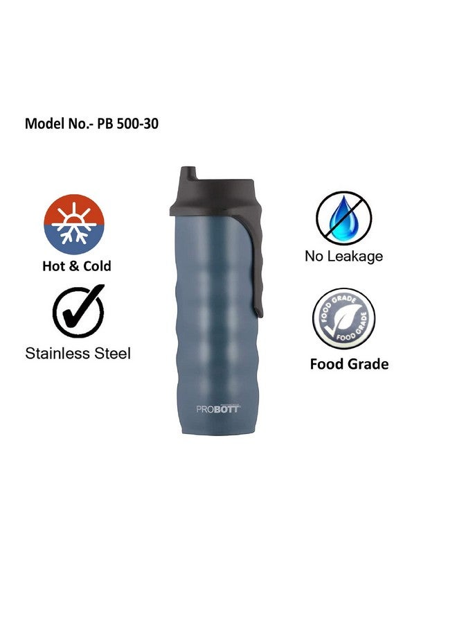 بروبوت رجّاج زنبركي من الفولاذ المقاوم للصدأ للمشروبات البروتينية في صالة الألعاب الرياضية 500 مل - Pb 500-30 (عبوة من قطعتين) (رمادي) - Image 3