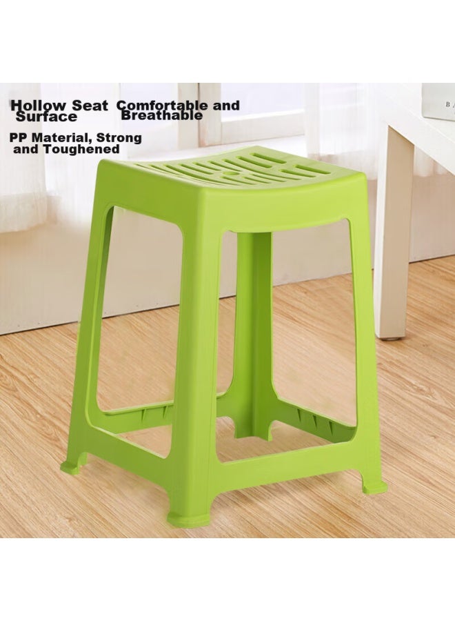 Camellia Plastic Stool, Household Striped Bench, Tall Square Stool 46.6cm, Green, 1 Piece
