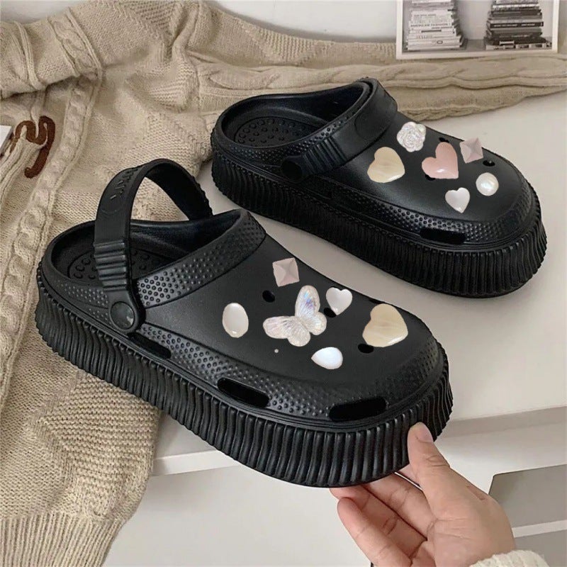 Chic XIXIT Summer DIY Rhinestone Heart Beach Slides with Thick Soft Sole2913 Cave-Butterfly Love-Black 2913 Cave-Butterfly Love-Black 