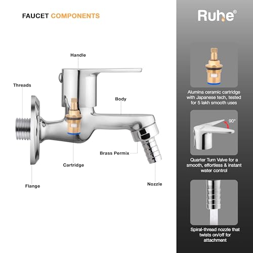 Ruhe® Liva Brass Faucet/Tap | Nozzle Bib Cock Faucet/Tap | with Chrome Finish | for Washing Machine and Garden Pipes - Image 4