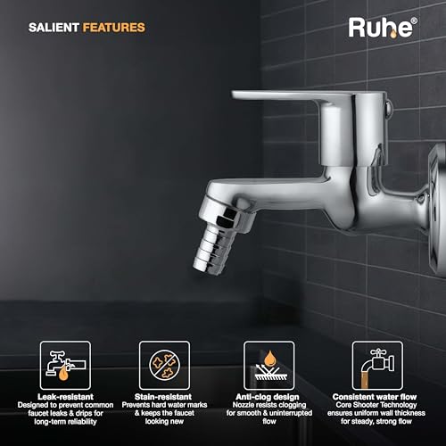 Ruhe® Liva Brass Faucet/Tap | Nozzle Bib Cock Faucet/Tap | with Chrome Finish | for Washing Machine and Garden Pipes - Image 3