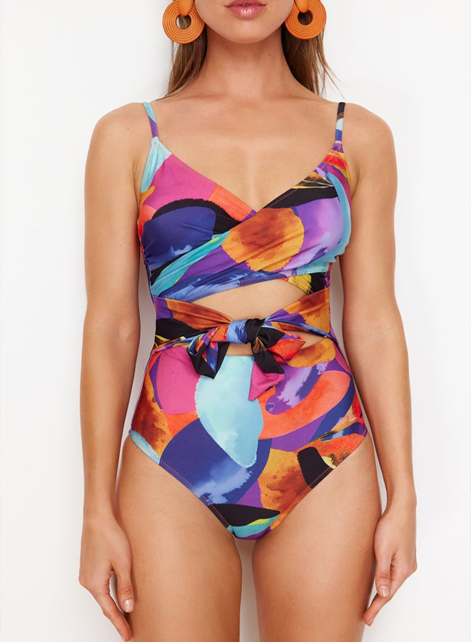 trendyol Abstract Patterned Double Breasted Tie Hipster Swimsuit - Image 4