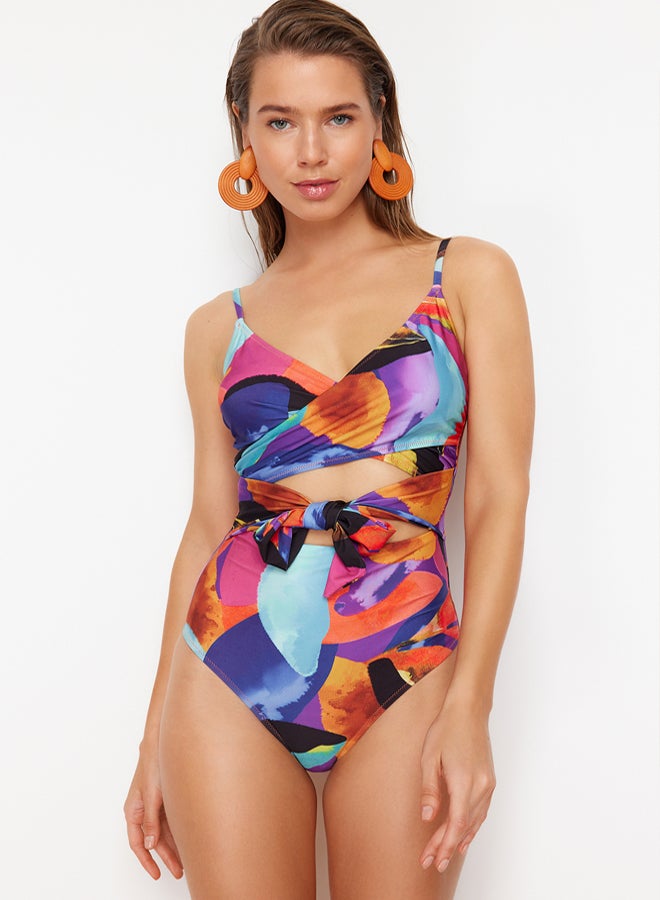 trendyol Abstract Patterned Double Breasted Tie Hipster Swimsuit - Image 2