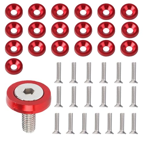 UHANBUT Aluminum Bumper Fenders Washer Stainless Steel Bolts M6 Engine Bay Dress Up Fastener Kit Car Body Decoration Replacement Screws for Headlights Trunk License Plate Frame Red - Image 1