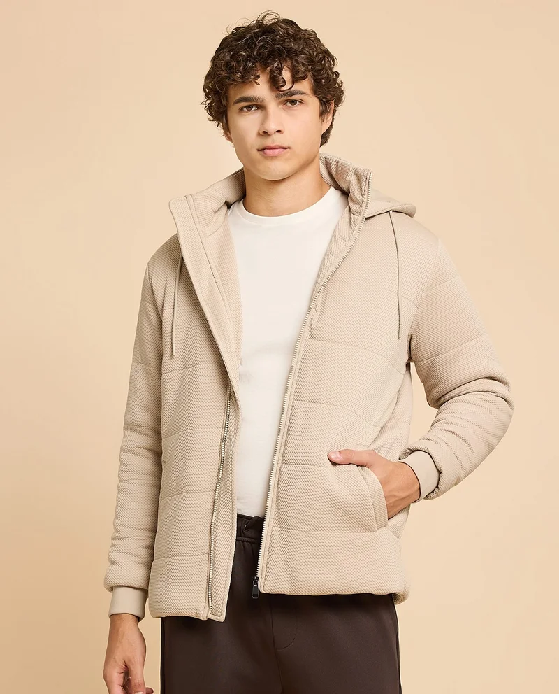 أر أند بي Hooded Puffer Jacket with Zipper Closure