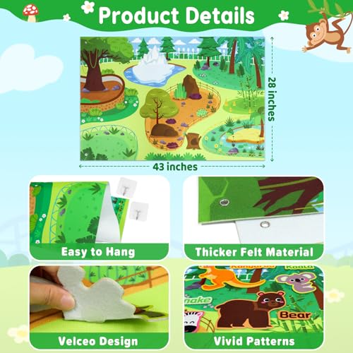 Taika 43x28 inch Zoo Animals Felt Story Board Set, 41Pcs Jungle Animals Toys, Thicker Flannel Board, Preschool Learning Toy, Interactive Storytelling Teaching Play Activity Kits - Image 2
