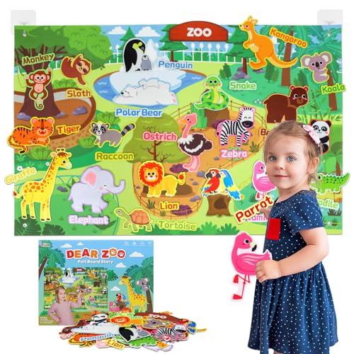 Taika 43x28 inch Zoo Animals Felt Story Board Set, 41Pcs Jungle Animals Toys, Thicker Flannel Board, Preschool Learning Toy, Interactive Storytelling Teaching Play Activity Kits - Image 1