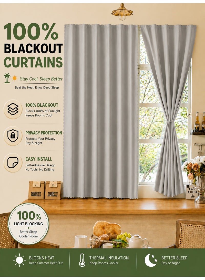 OHTEX HOME ستائر مزدوجة بنسبة 100% لمنع الضوء، تثبيت سهل بشريط لاصق، لا حاجة للحفر، مناسبة للنوافذ بمختلف الأحجام، لغرف النوم والمطابخ وغرف المعيشة وغيرها - Image 1