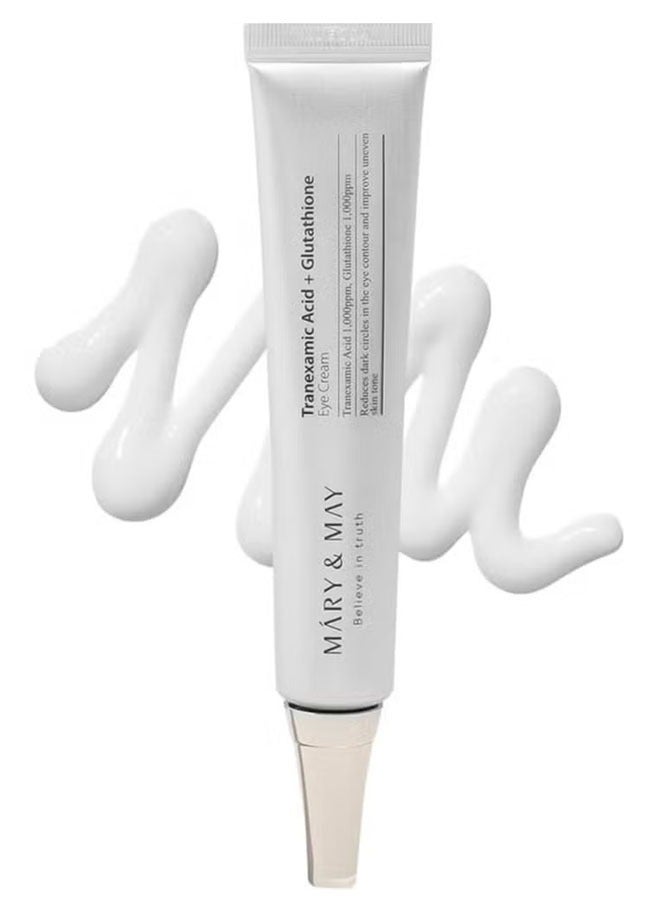 Mary & May  حمض ترانيكساميك وكريم العيون الغلوتاثيون 30 غرام ، مضاد للأكسدة القوي ، يقلل من الدوائر المظلمة ، يحسن لون الجلد غير المتساوي ، مناسب للاستخدام الصباحي والليلي - Image 1