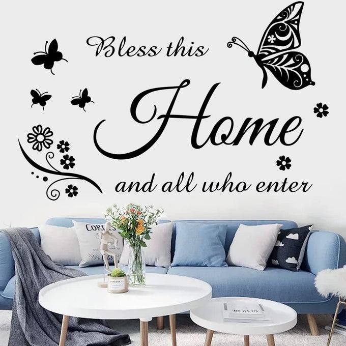 BLESS THIS HOME WALL DECALS INSPIRATIONAL QUOTES FAMILY WALL STICKERS FOR LIVING ROOM ENTRYWAY BEDROOM DECORATIONS