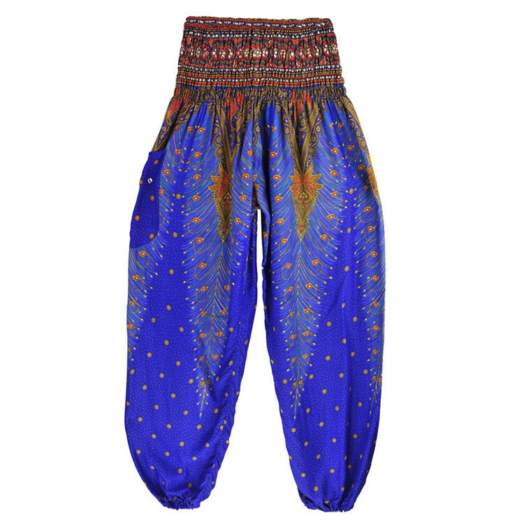 Bohemian Thai Lantern Yoga Pants Womens Summer CasualPeacock Blue H00102 Peacock Blue H00102 