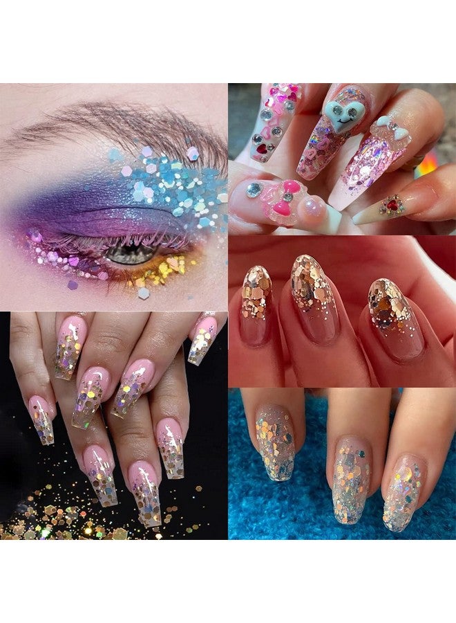 12 لونًا مسدسًا لامعًا مكتنزًا للحرف المجسمة ملصقات ترتر للأظافر بريق حورية البحر مسحوق رقائق لامعة ساحرة ترتر سداسي مناسب للنساء والفتيات لتزيين الأظافر الأكريليك - Image 3