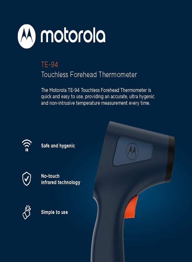 Motorola Nursery مقياس حرارة الجبين بالأشعة تحت الحمراء موتورولا TE-94 بدون لمس للبالغين والأطفال - شاشة مضاءة من الخلف، وظيفة الذاكرة، تنبيه درجة الحرارة العالية - أزرق داكن - Image 2