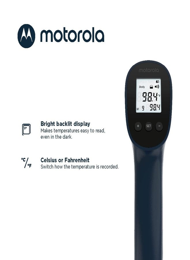 Motorola Nursery مقياس حرارة الجبين بالأشعة تحت الحمراء موتورولا TE-94 بدون لمس للبالغين والأطفال - شاشة مضاءة من الخلف، وظيفة الذاكرة، تنبيه درجة الحرارة العالية - أزرق داكن - Image 4