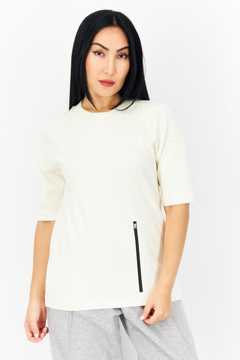 Adidas Women Sportswear Fit Short Sleeves Training Top, Beige - Image 1