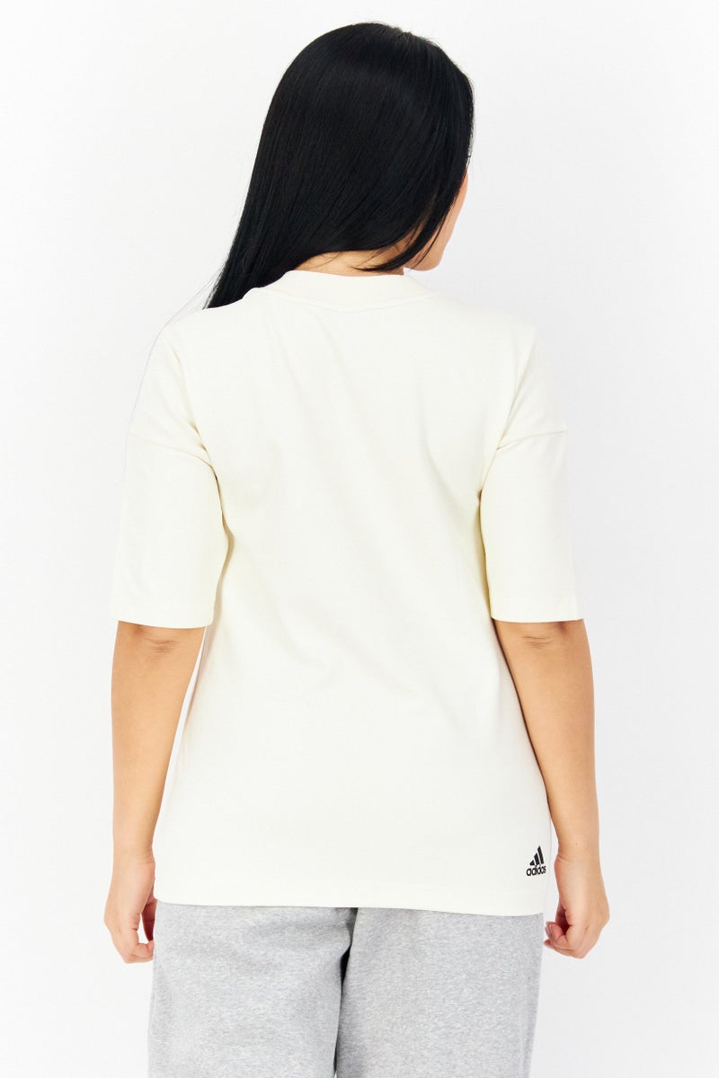 Adidas Women Sportswear Fit Short Sleeves Training Top, Beige - Image 3