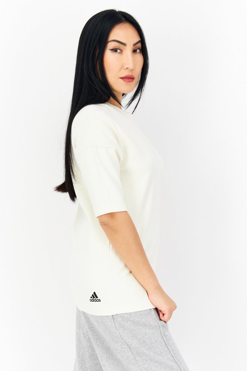 Adidas Women Sportswear Fit Short Sleeves Training Top, Beige - Image 4